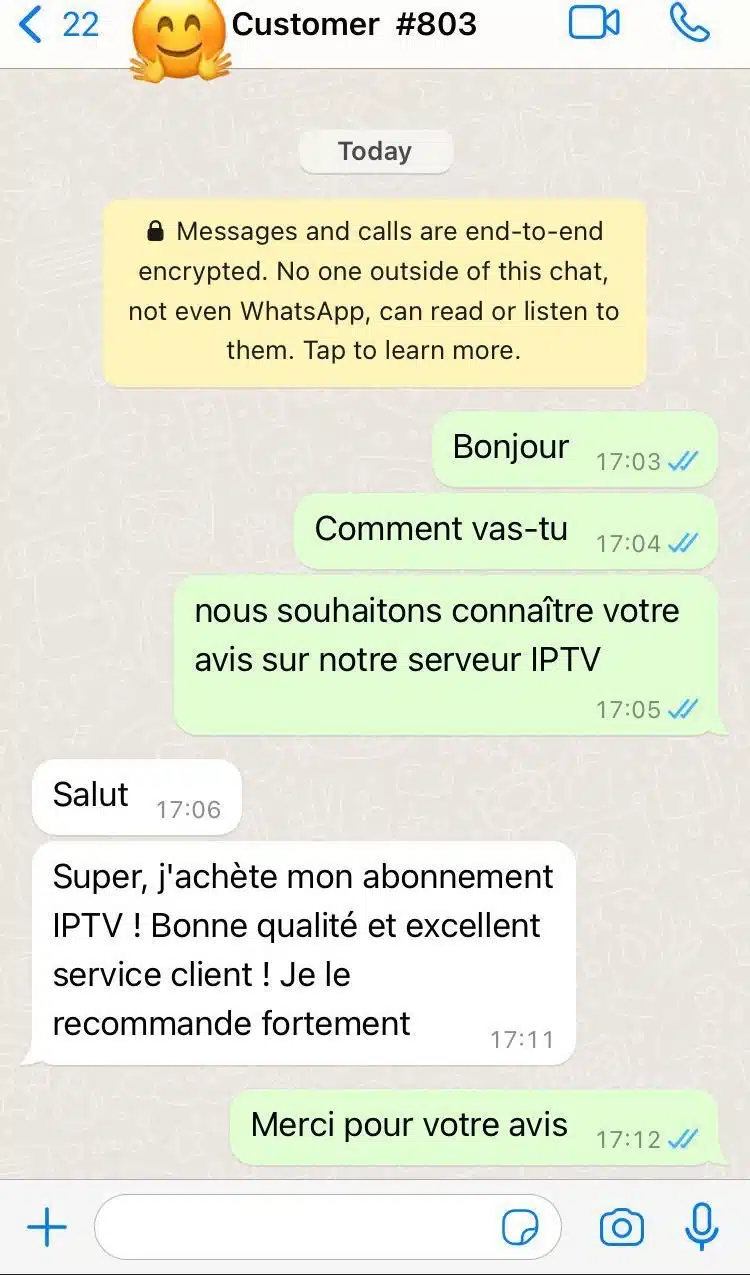 Avis client Mohammed L. sur French IPTV – 5/5